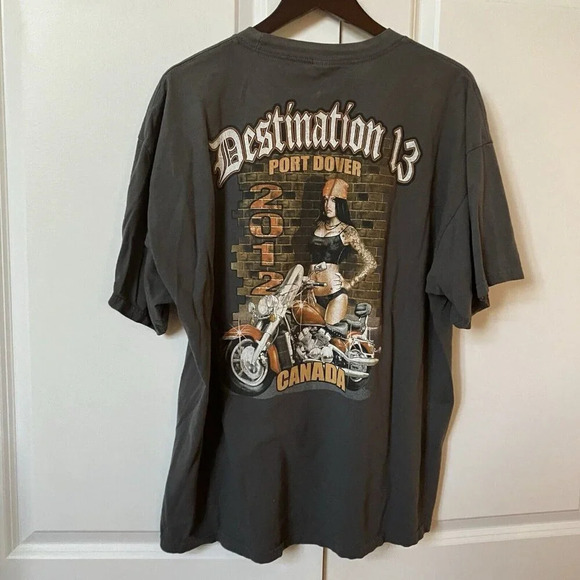 2012 Friday the 13th Destination 13 Port Dover Motorcycle Rally Pinup  Tshirt XL - Picture 2 of 4